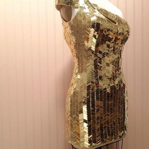 MYKRISTI Gold Rectangle Sequins Mini Dress